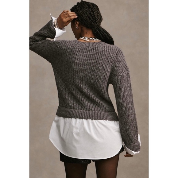 NWT!! ANTHROPOLOGIE Gray Cropped Twofer Cardigan Sweater Academia Preppy Small - Picture 8 of 16